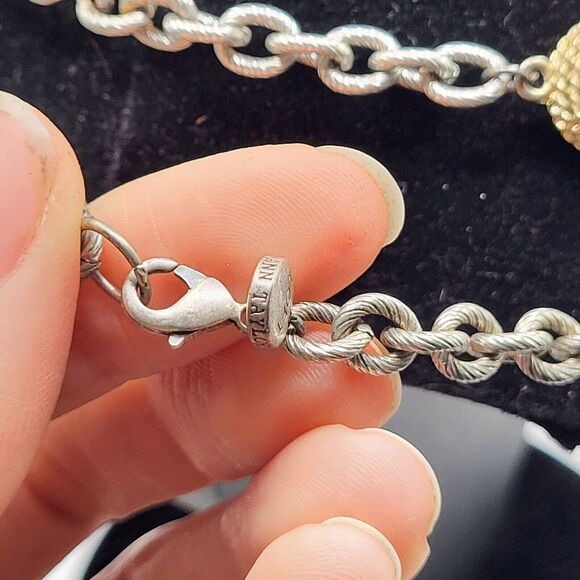 Ann Taylor Loft Chunky Thick Chain Silver Gold tone Ball Station Necklace 37in - Picture 4 of 5